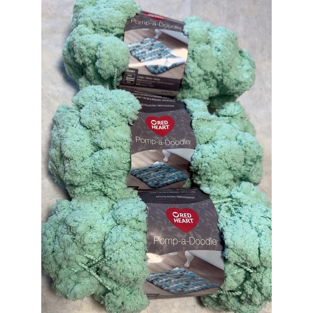 Pomp A Doodle Red Heart Yarn Mint Green Pom Pom 3 Skeins 14 Yards Each E875 6520